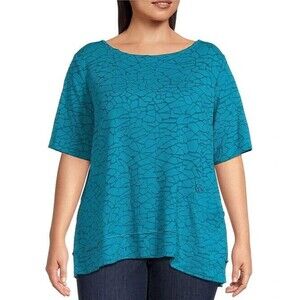 NWT ALI MILES Blue Pebble Burnout Artsy Big Button Pocket Asymmetric Top SIZE 3X